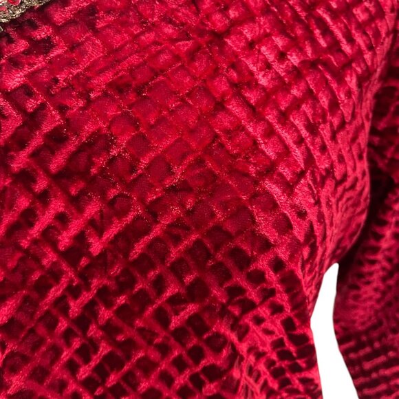 VTG Notations Petite M Red Velvet Festival Top Holiday Party Luxe Sparkle Trim - Picture 7 of 10